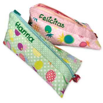 Federmäppchen Ananas mit Name in verschiedenen Formen und Farben