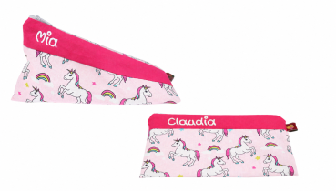 Federmäppchen Einhorn mit Name in verschiedenen Formen