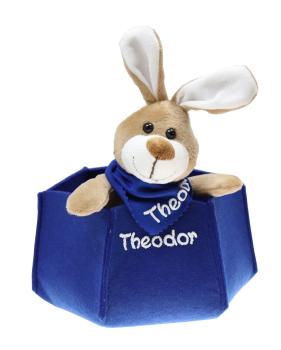 Osterkörbchen Filz mit Kuschelhase und mit Name in Blau
