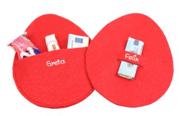 Filz Osterei mit Namen mit Einstecktasche oder Einstecklasche in verschiedenen Farben