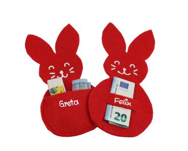 Filzhase rund mit Name und Einstecklasche oder Einstecktasche in verschiedenen Farben