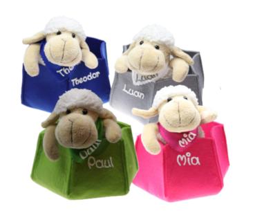 Osterkörbchen Filz mit Schaf und mit Name in verschiedenen Farben