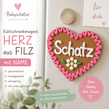 Preview: Kühlschrankmagnete mit Name in verschiedenen Farben - Filzherz