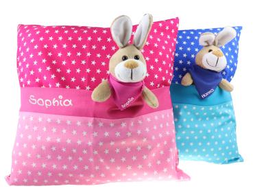 Kissen Sterne mit Geheimfach u. personalisiert Kuschelhase