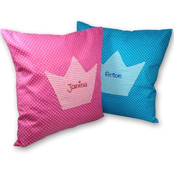 Kissen Punkte mit Krone und mit Namen in türkis oder pink inkl. Inlett