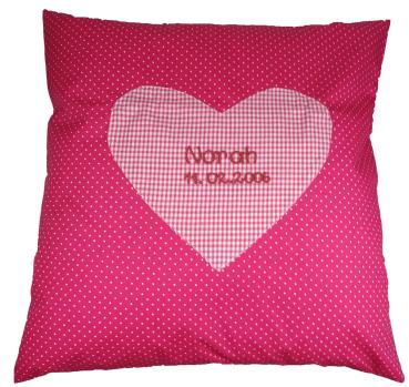 Kissen Punkte mit Herz und mit Namen in pink