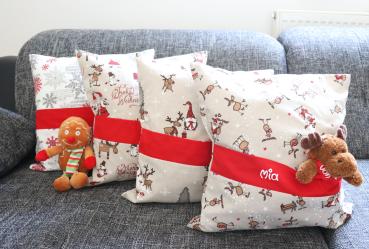 Weihnachtskissen 40x40cm mit Wunschname und Inlett verschiedene Motive