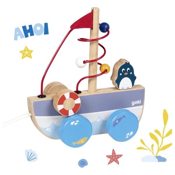 Ziehschiff Ahoi mit Motorikschleife aus Holz