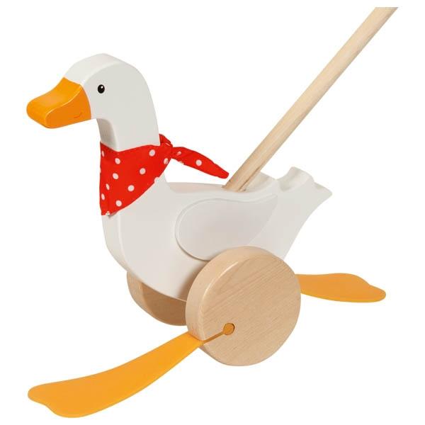 Schiebetier Gans Bertha aus Holz mit Schiebestab