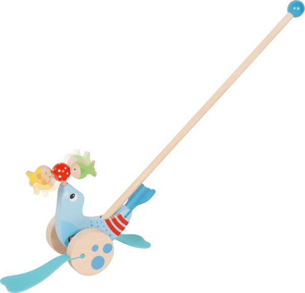 Schiebetier Robbe aus Holz mit Schiebestab