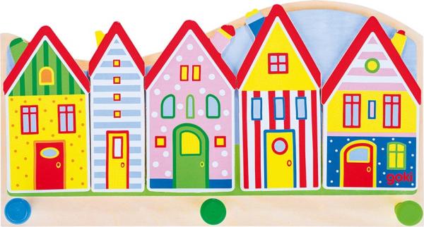 Garderobe Kleine Stadt mit 3 Haken aus Holz