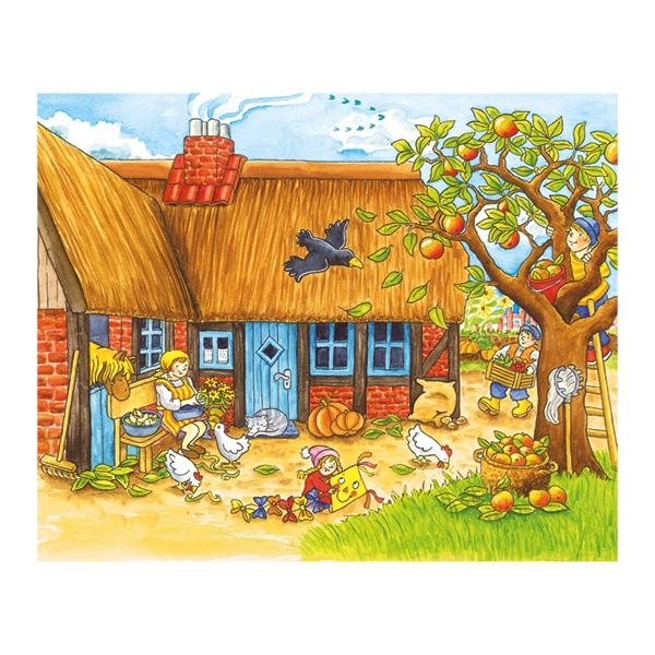 Würfelpuzzle Jahreszeiten auf dem Bauernhof aus Holz