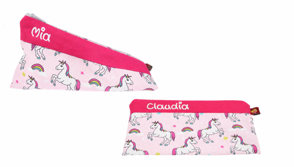 Federmäppchen Einhorn mit Name in verschiedenen Formen
