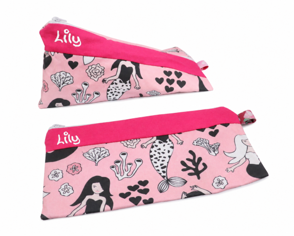 Federmäppchen Meerjungfrau Pink / Rosa mit Name in verschiedenen Formen