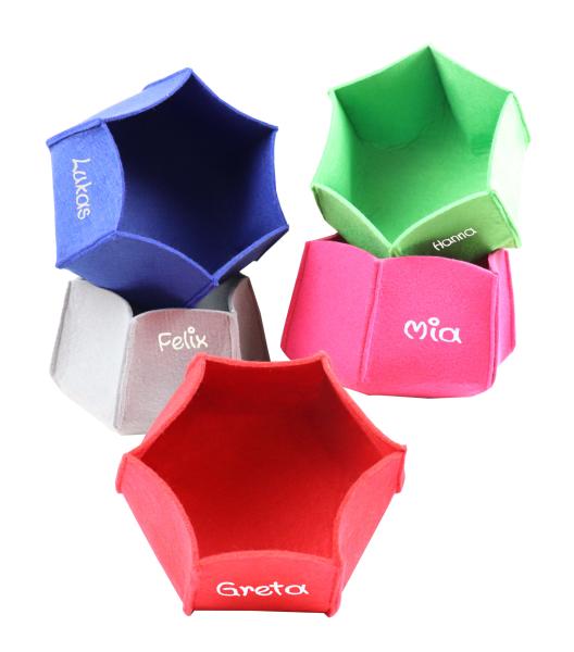 Filzkörbchen mit Name in verschiedenen Größen und Farben