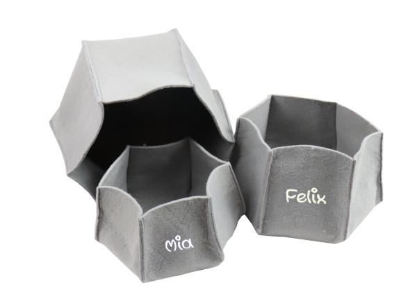 Filzkörbchen mit Name in verschiedenen Größen und Farben