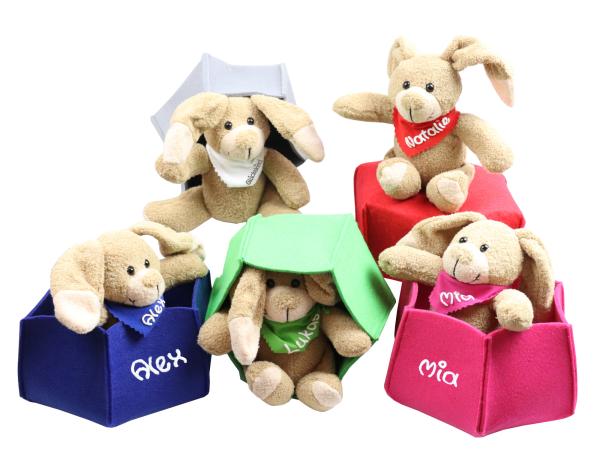 Osterkörbchen Filz mit Hase Paula und mit Name in verschiedenen Farben