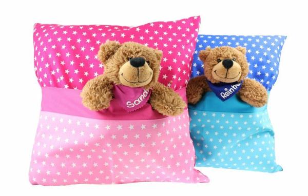 Kissen Sterne mit Geheimfach und personalisiert mit Teddy