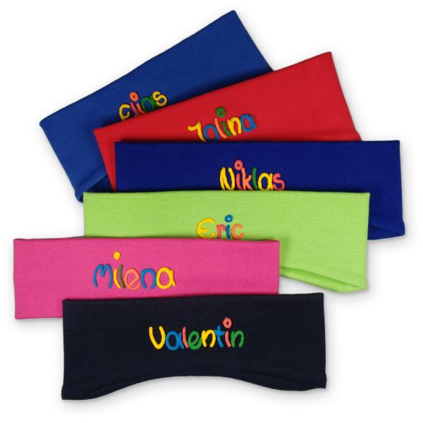 Ohrenstirnband mit Namen in verschiedenen Farben und Größen