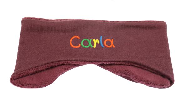 Ohrenstirnband aus Fleece mit Namen in verschiedenen Farben