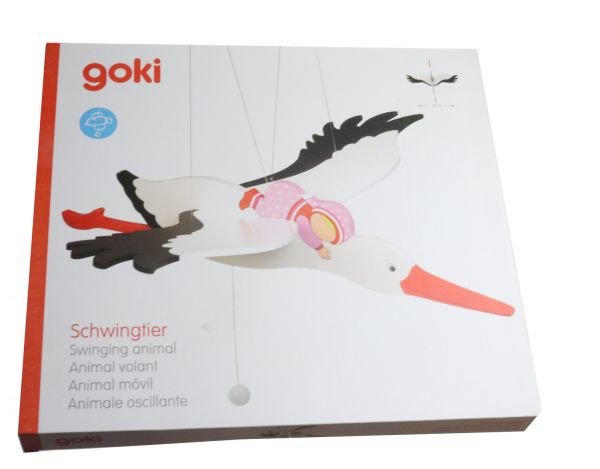 Goki Schwingtier Storch mit Baby rosa